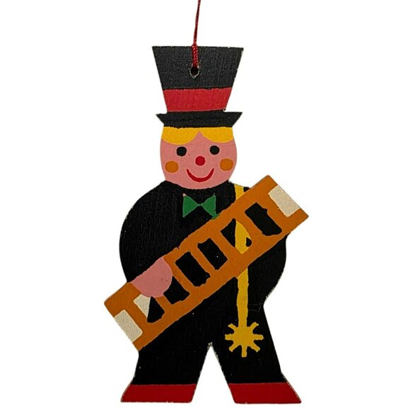 VTG Heller Chimney Sweep Man Christmas Ornament Ladder Top Hat Hand-Painted Wood - Picture 3 of 5